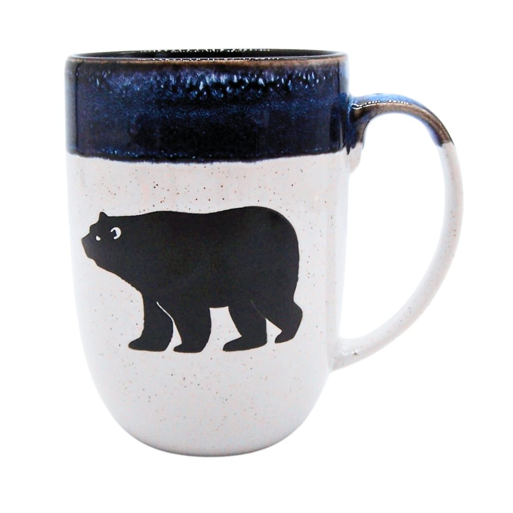 Wowser Blue Dipped Black Bear Mug, Novelty Drinkware, Rustic Kitchen Decor, 4.75 Inches