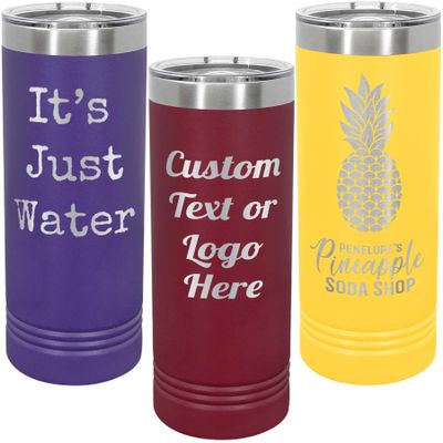 Customized Skinny Tumblers, Personalized Skinny Tumbler with Text or Image Upload, Slim Laser Engraved Custom Tumblr with Names or Custom Uploads (22oz Skinny)
