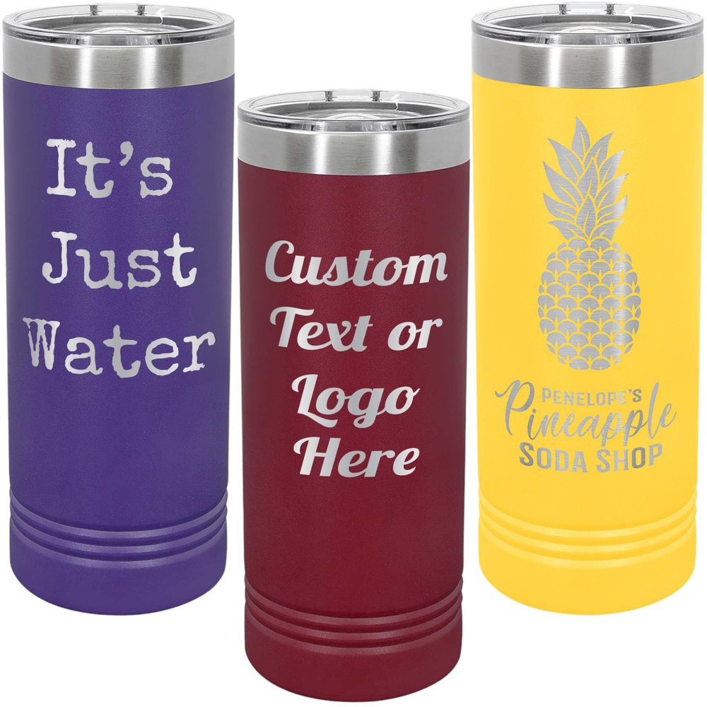 Customized Skinny Tumblers, Personalized Skinny Tumbler with Text or Image Upload, Slim Laser Engraved Custom Tumblr with Names or Custom Uploads (22oz Skinny)