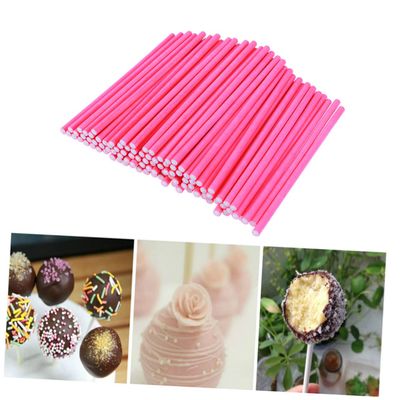 OKUMEYR 100pcs Paper Lollipop Sticks Food-grade Candy Sticks for Crafts and Birthday Parties Rosy for Creative Treats