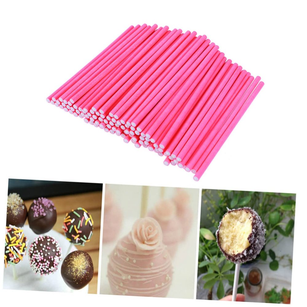OKUMEYR 100pcs Paper Lollipop Sticks Food-grade Candy Sticks for Crafts and Birthday Parties Rosy for Creative Treats
