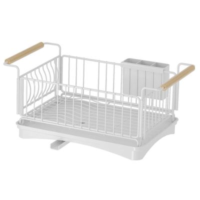 Dish Drying Rack Drainboard Set, Wine Glass Holder and Utensil Holder, Dish Drainers for Kitchen Counter, Large Stainless Steel Dish Racks with Drainage and Wooden Handle