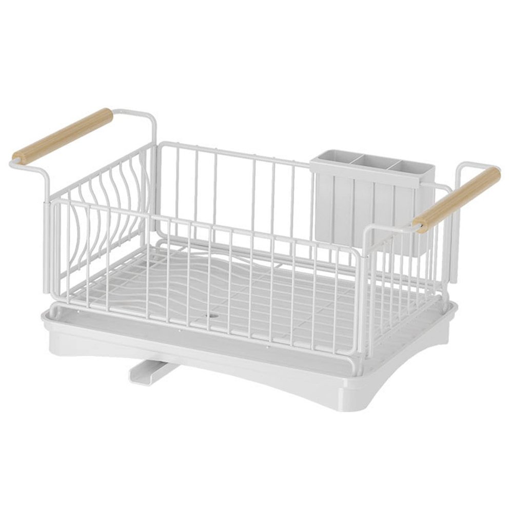 Dish Drying Rack Drainboard Set, Wine Glass Holder and Utensil Holder, Dish Drainers for Kitchen Counter, Large Stainless Steel Dish Racks with Drainage and Wooden Handle