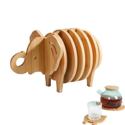 8pcs/Set Kitchen Trivet Mat, Splicable 3D Elephant Placemat Potholder, Heat Resistance, Creative Bamboo Hot Pads Trivet, for Hot Dishes Pot Bowl Teapot Hot Pot, 3D Elephant Home Decoration