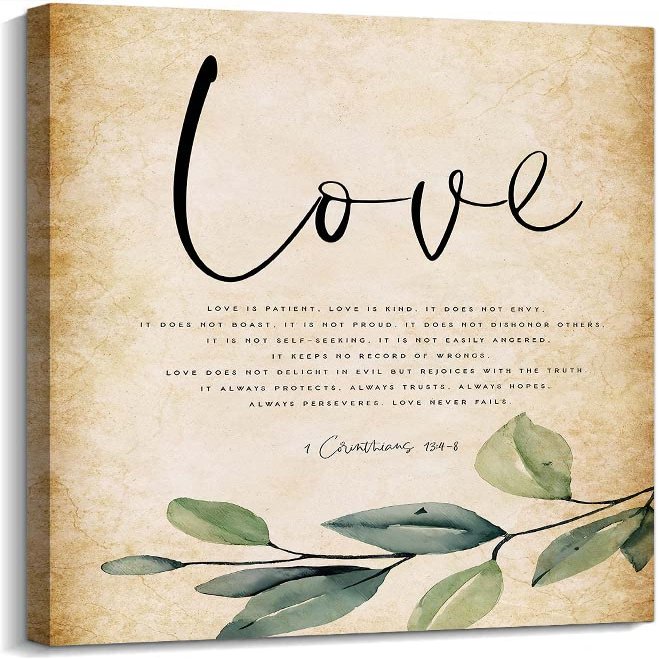 1 Corinthians 13 4-8 Love is Patient Kind Bible Verse Poster Printing Living Room Decor Ideas Painting Canvas Set Vertical Pictures Giclee Prints (08x12inch(20x30cm),Unframed)
