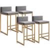 Guyifuny Counter Height 29.5" Bar Stools Set of 4 for Kitchen Counter Modern Industrial Velvet Upholstered Stools Farmhouse Island Chairs with Gold Footrest, Grey view 1