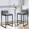 Guyifuny Counter Height 29.5" Bar Stools Set of 4 for Kitchen Counter Modern Industrial Velvet Upholstered Stools Farmhouse Island Chairs with Gold Footrest, Grey view 2