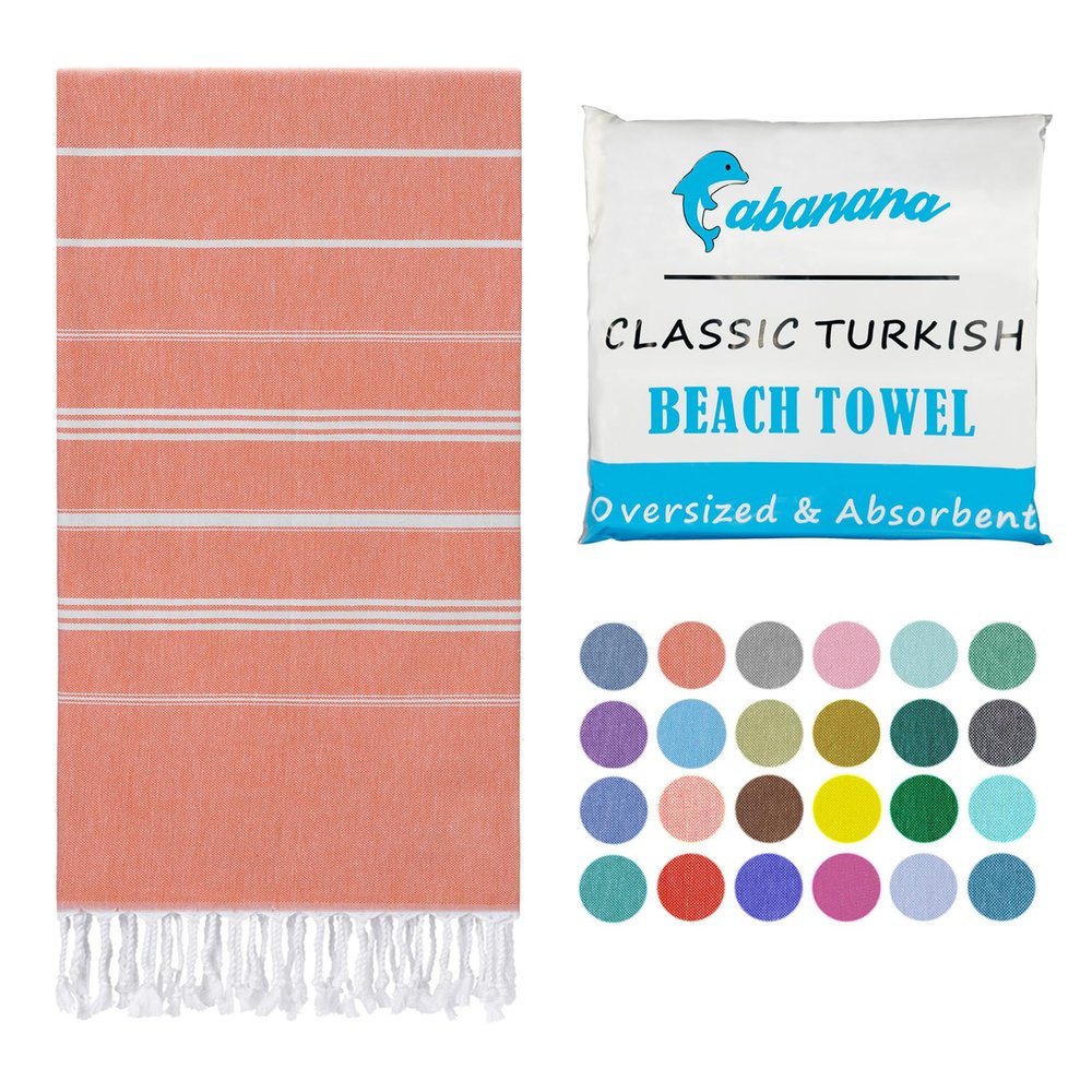 cabanana Turkish Beach Towel Oversized - 40"x70" Quick Dry Sand Free Thin Beach Towels for Adults,Extra Large Cotton Lightweigh Travel Towel for Beach Accessories (Coral)