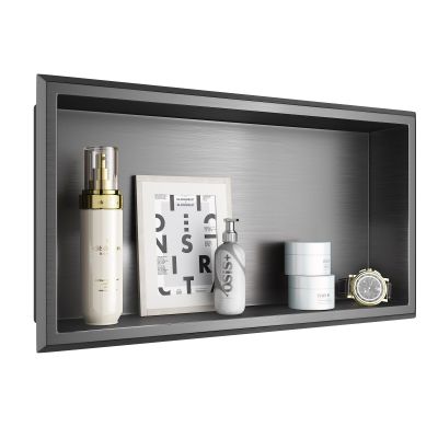 Arausk Shower Niche No Tile Needed, Gunmetal Gray 24" X 12" Recessed Wall Niche, No Water Residue WallMounted Niche for Bathroom Storage, Brushed Nickel