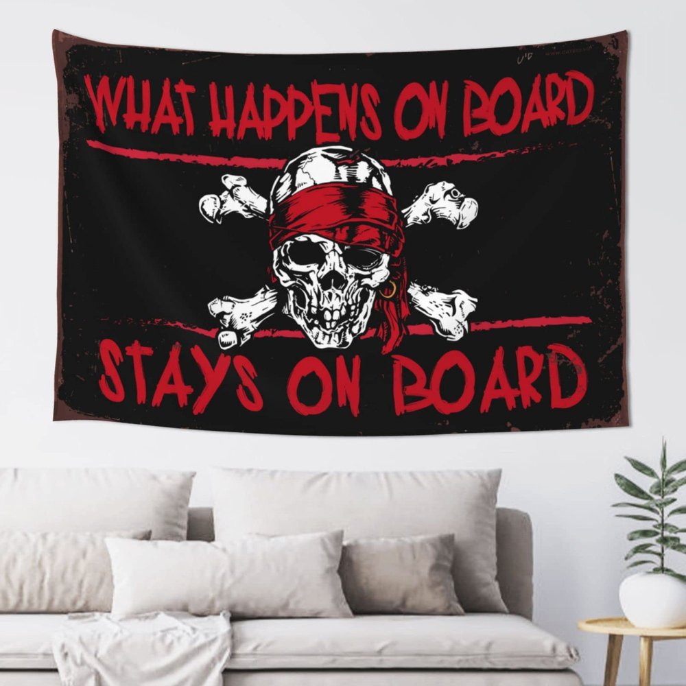 CakJuice Sports Bar Decor Pirate What Happens On Board Tapestry Wall Tapestry College Hanging Wall Decor (Size : 100X150CM)
