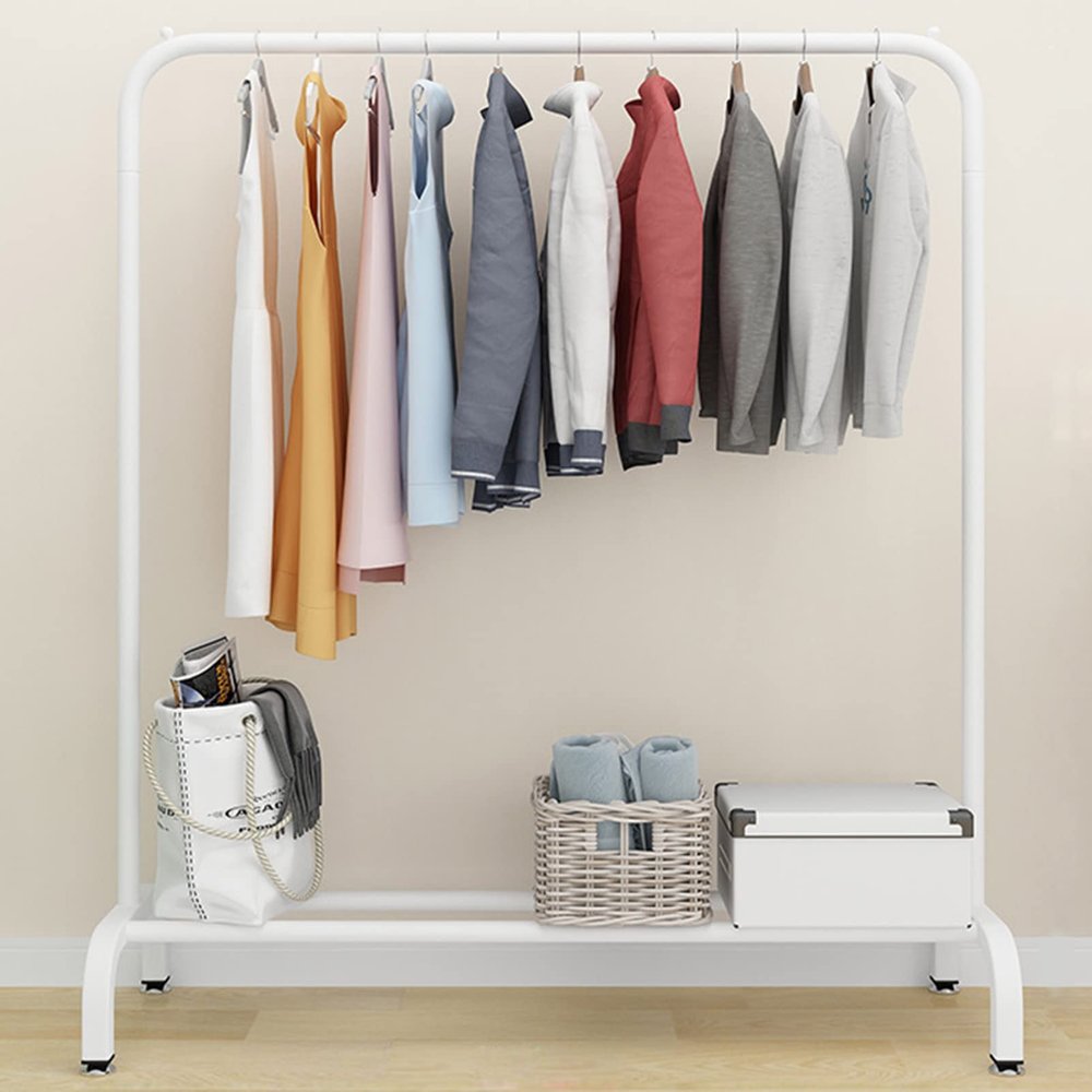 AZHANGYB Clothes Rack with Shelf, Free-Standing Garment Rack for Hanging Clothes, Coat Rack, Small Metal Clothes Rack Heavy Duty, Industrial Clothing Rack (1m)
