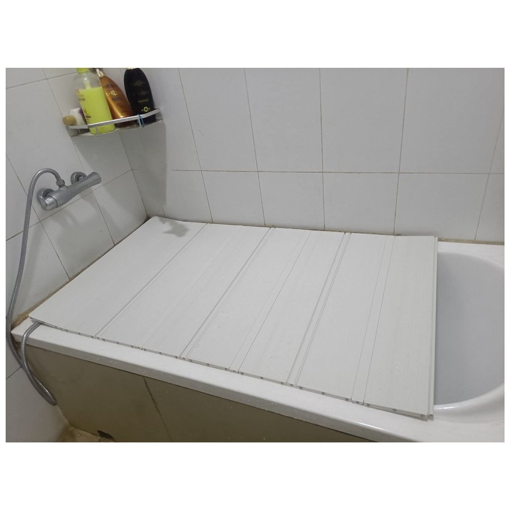 Bathtub Tray PVC Folding Dust-Proof Bathtub Cover for Most Standard Sized Bathtubs, Multifunction Bathtub Tray Shutter Bath Lid, Insulation Cover Bath Shelf for Luxury Spa Or Reading Multifunctional (