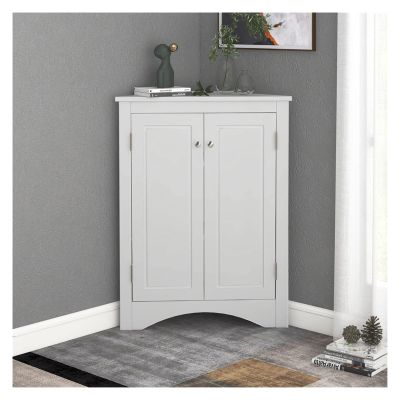 SUNESA Corner Cabinet Triangle Bathroom Storage Cabinet with Adjustable Shelves, Freestanding Floor Cabinet for Home Kitchen (Color : White)