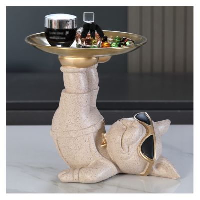 Bulldog Tray Key Holder Candy Holder,Multi-Function Resin Bulldog Coin Piggy Banks Desk Table Trays Decorative,Home Entrance Bulldog Key Snack Storage Tray Sculptures ( Color : Brown , Size : Style-1