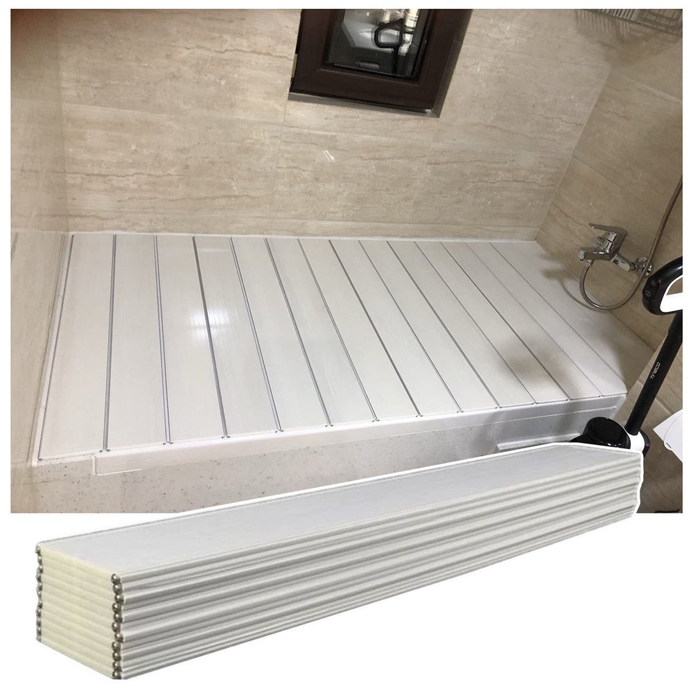 Bathtub Tray Folding Bathtub Cover, White Plastic Dust-Proof Board Shutter Bath Lid, PVC Bathtub Tray Insulation Cover for Spa, Bathroom & Shower, 0.6cm Thickness Multifunctional ( Color : White , Siz