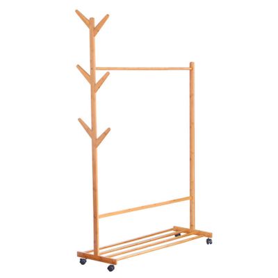 AZHANGYB Bamboo Clothes Rack, Rolling Garment Rack, with Adjustable Layer Hooks Wheels Garment Rack Clothing Storage Organizer for Bedroom Entryway (60cm)