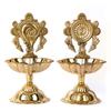 SATVIK 2 Pc Pair of Brass Designer Shankh Chakra Diya Traditional Indian Festive Diwali Puja Pooja Mandir Home Temple Oil Lamp Dia Indian Housewarming Return Gift Items view 1