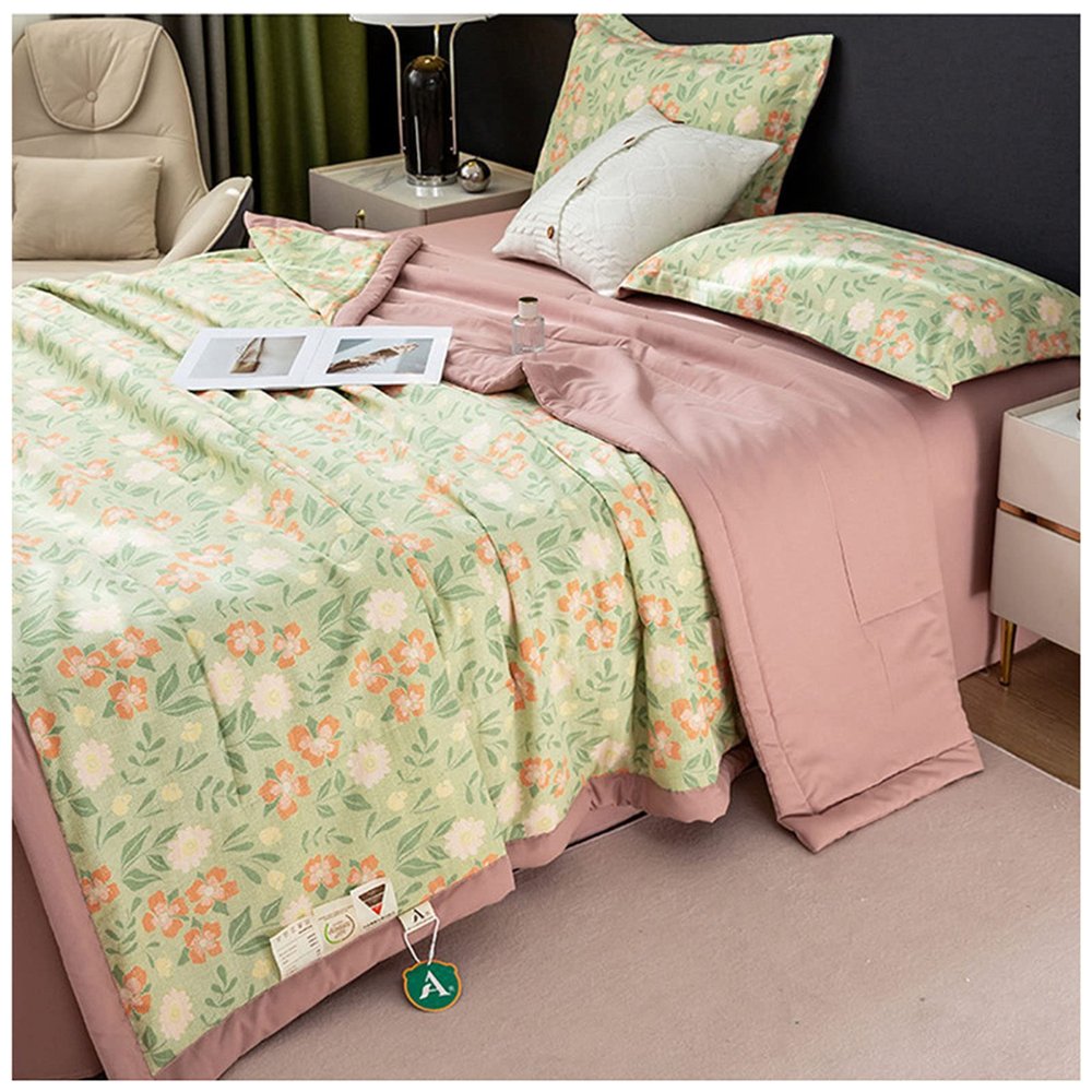 ZTGL 3-Piece Twin Reversible Lightweight Summer Quilt Double-Sided Comforter with 2 Pillowcase, Lightweight Thin Soft Breathable Summer Blankets for All Seasons, Washable,U,220x240cm