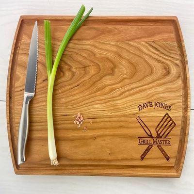 Personalized Cutting Board, BBQ Themed, Grill Master, Personalized BBQ Cutting Board, Gift for Dad, Fathers Day Gift, Retirement Gift, 136 (Cherry, Handle 16" x 10.5")