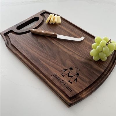 Personalized Cutting Board, Custom Cutting Board, Penguin Themed Gift, Couples Gift, Wedding Gift, Engagement Gift, 046 (Maple, Arched 12" x 9")