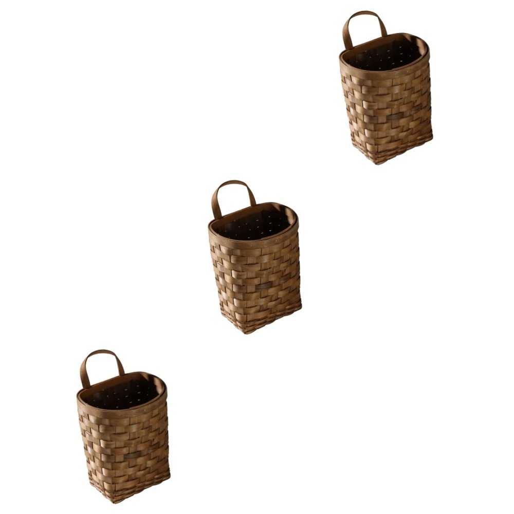 Cabilock 3pcs Wooden Wall Basket wall mount wicker basket hanging potato jute hanging rattan rattan willow large storage rack
