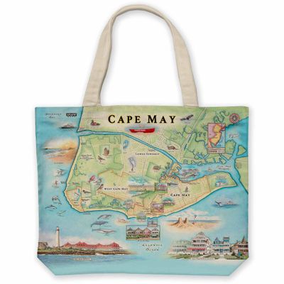 Xplorer Maps New Jersey's Cape May Map Canvas Tote Bag with Handles, Cloth Grocery Shopping Bag, Reusable & Eco-friendly Bag, 100% Cotton, Washable, 18 wide x 15 tall