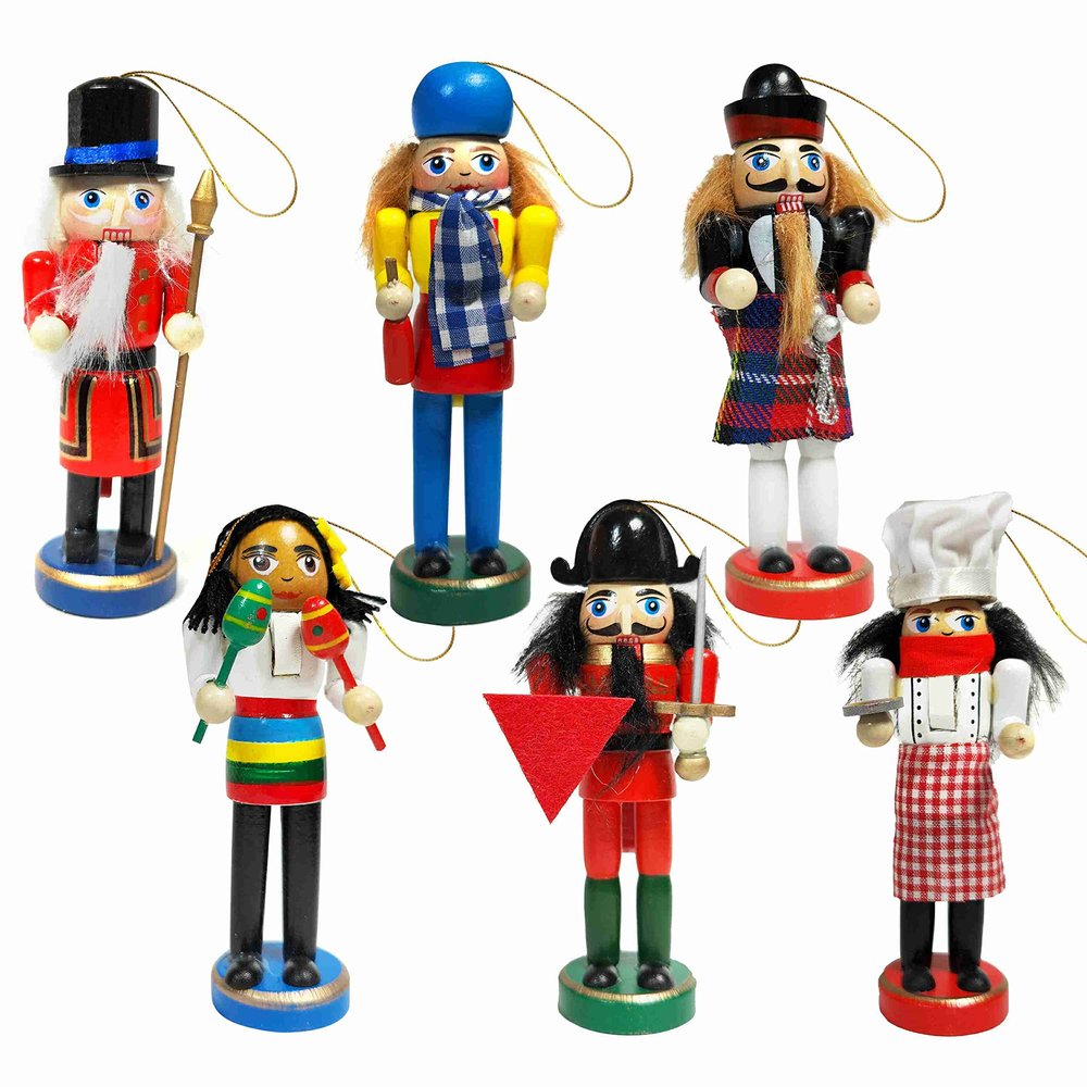 SurpriseSeptember 6PCS Christmas Nutcrackers Ornaments Set, 5in Painted Wooden Nutcracker Figures,Holiday Nutcracker Soldier Doll Party Tabletop Christmas Tree Hanging Decorations (A)