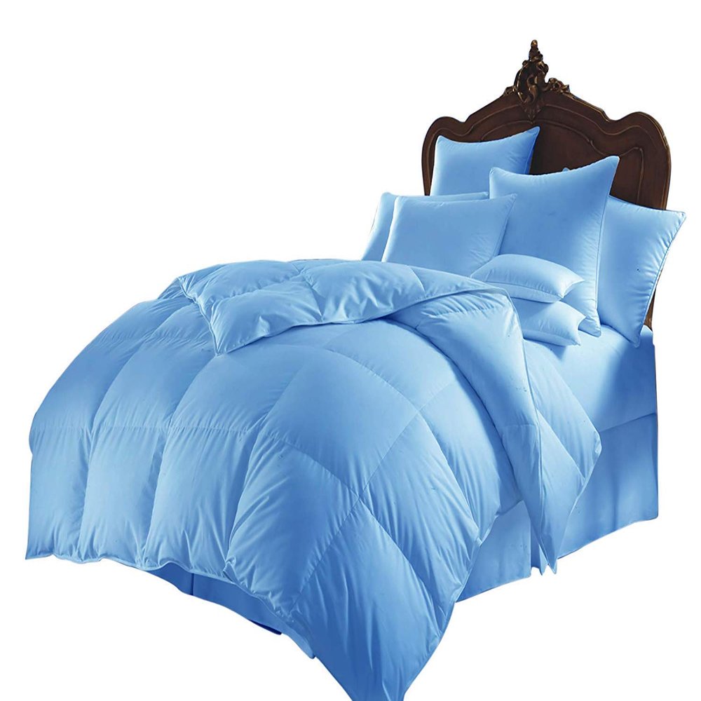 WegaLinen 3 Piece Bedding Down Alternative Comforter Twin 64x88 All Season Twin Comforter Box Stitched Sky Blue Solid Colour