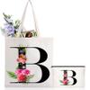 Andeiltech Initial Canvas Tote Bag Floral Letter Personalized Makeup Bag Monogrammed Gift for Bridesmaids Birthday Wedding view 1