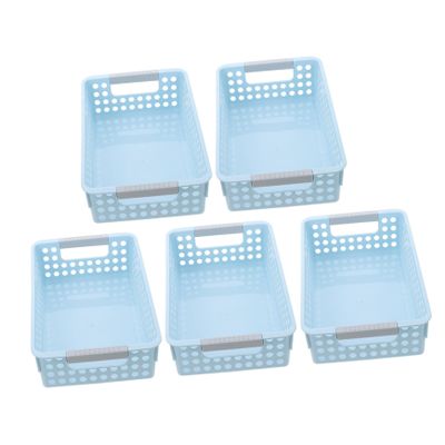 Hemoton 5Pcs Rectangular Plastic Storage Baskets Hollow Design for Home Office Organization Multi-function Storage Bins for School Supplies Clothes Cosmetics and More