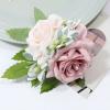 Wrist Corsage Boutonniere for Wedding Bride Groom Roses Blossom Hand Pocket Flower Bridesmaid Groomsmen Parents Wristband Lapel Shoulder Flower Prom Homecoming Quinceanera (Dusty Pink Wrist Corsage) view 2