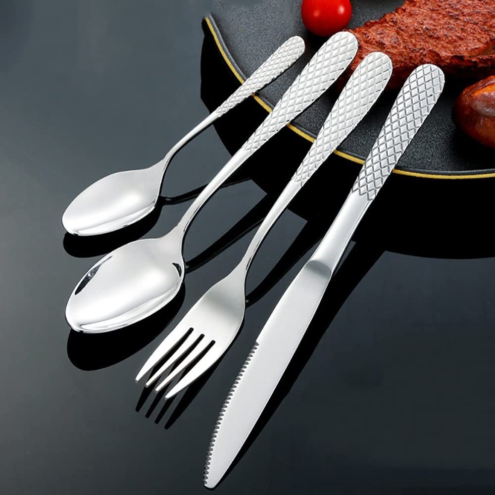 48 Piece Silverware Set for 12,Hammered Silverware Set Stainless Steel Tableware Cutlery Flatware Spoons Forks Set for Home Kitchen Restaurant, Unique Utensils Set Dishwasher Safe (Silver)