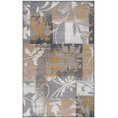 8' X 10' Beige and Gray Floral Power Loom Distressed Stain Resistant Area Rug