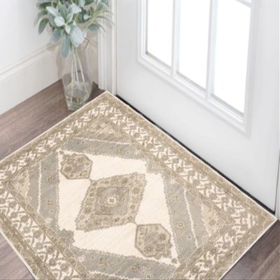 2' x 3' Beige and Ivory Oriental Power Loom Area Rug