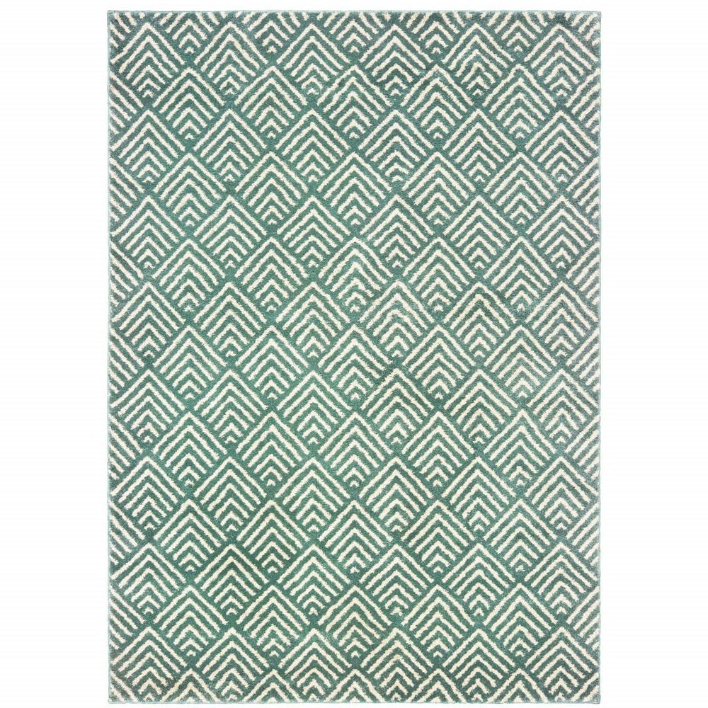 2' X 3' Foam Blue and Ivory Geometric Power Loom Stain Resistant Area Rug