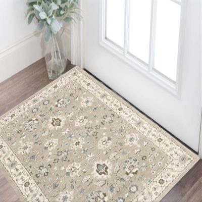 2' x 3' Beige and Ivory Oriental Power Loom Area Rug