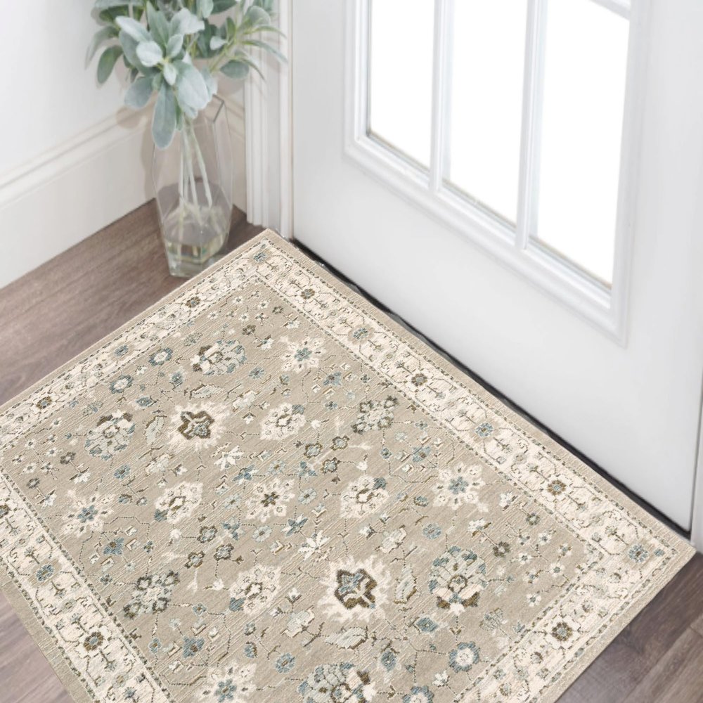 2' x 3' Beige and Ivory Oriental Power Loom Area Rug