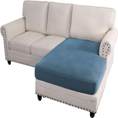 DKSLIPGO Sectional Couch Covers 1 Piece Chaise Slipcover L Shape Separate Cushion Couch Chaise Cover for Both Left/Right Sectional Couch (1 Chaise Lounge,Storm Blue)