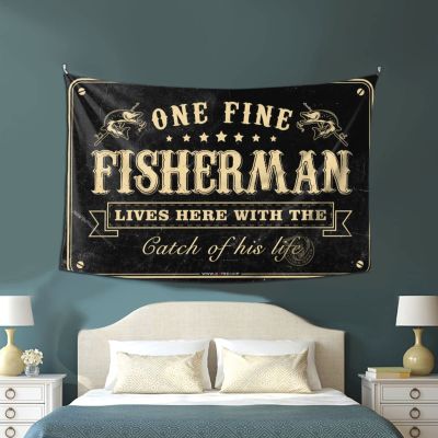 Men Cave Decor One Fine Fisherman Lives Here with The Catch of His Life Tapestry Dorm Wall Decorations Door Decorations for Bedroom (Size : 100X150CM)