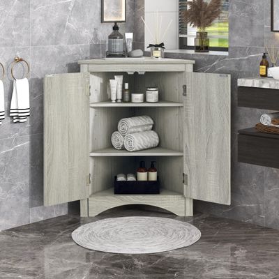 Harper & Bright Designs Oak Triangle Bathroom Storage Cabinet with Adjustable Shelves, Freestanding Floor Cabinet for Home Kitchen