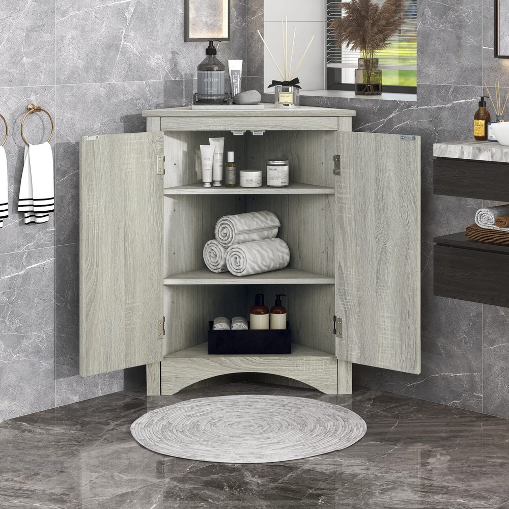 Harper & Bright Designs Oak Triangle Bathroom Storage Cabinet with Adjustable Shelves, Freestanding Floor Cabinet for Home Kitchen