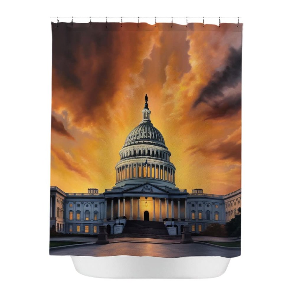 American Patriotic Amazing Illustration Shower Curtain - Wonderful Picturesque Landscape Design Waterproof Shower Curtain - Bright Colored Printed Bathroom Shower Curtain