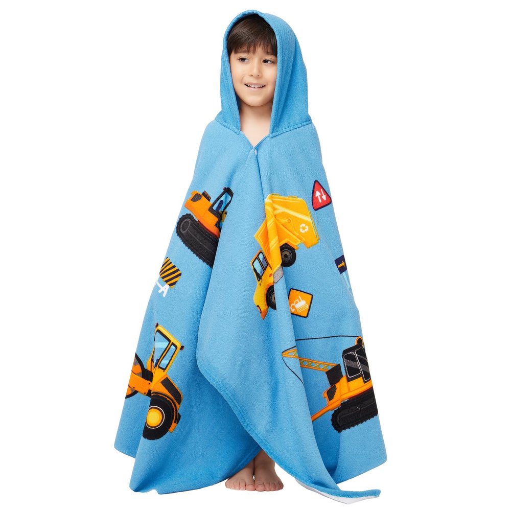 Gealaek Hooded Towel for Toddlers 5-12 Years Boys Girls Kids Bath Pool Beach Towel Wrap Extra Large Soft Absorbent Beach Poncho(Construction site XL)
