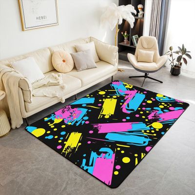 80S 90S Fashion Style Area Rug 6'6" x 4'11",Retro Memphis Style Pattern with Geometrical Shapes Rug for Kids,Funky Hipster Old Fashioned Decorative Accent Rug,Geometric Non Slip Carpet Bedroom Decor