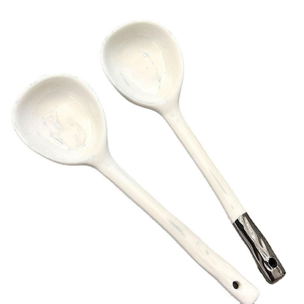Ceramic Spoon, Light Luxury And High Value, Large Soup Spoon, Household Long-Handled Spoon, Color: Black, White.Available In Five