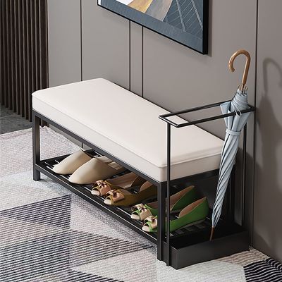 Entryway Bench with Umbrella Holder,Metal Shoe Rack Bench Shoe Storage Bench,Leather Upholstered Shoe Bench Modern Entry Shoe Organizer Furniture-White 100x33x38cm(39x13x15inch)