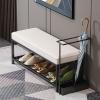 Entryway Bench with Umbrella Holder,Metal Shoe Rack Bench Shoe Storage Bench,Leather Upholstered Shoe Bench Modern Entry Shoe Organizer Furniture-White 100x33x38cm(39x13x15inch) view 1