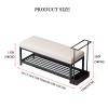Entryway Bench with Umbrella Holder,Metal Shoe Rack Bench Shoe Storage Bench,Leather Upholstered Shoe Bench Modern Entry Shoe Organizer Furniture-White 100x33x38cm(39x13x15inch) view 2