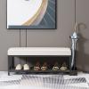 Entryway Bench with Umbrella Holder,Metal Shoe Rack Bench Shoe Storage Bench,Leather Upholstered Shoe Bench Modern Entry Shoe Organizer Furniture-White 100x33x38cm(39x13x15inch) view 3