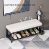 Entryway Bench with Umbrella Holder,Metal Shoe Rack Bench Shoe Storage Bench,Leather Upholstered Shoe Bench Modern Entry Shoe Organizer Furniture-White 100x33x38cm(39x13x15inch) view 4